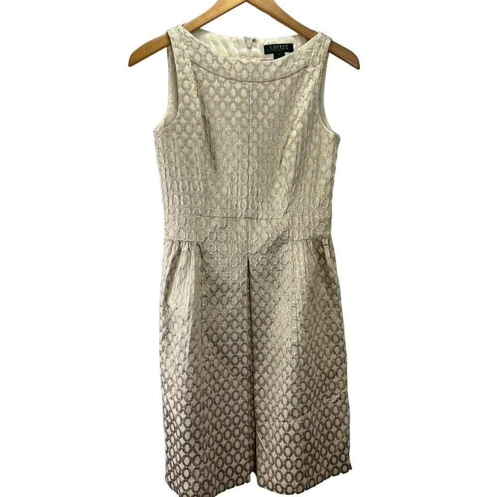 Lauren, Ralph Lauren Gold & Cream Sleeveless Dress, Women’s Size 4